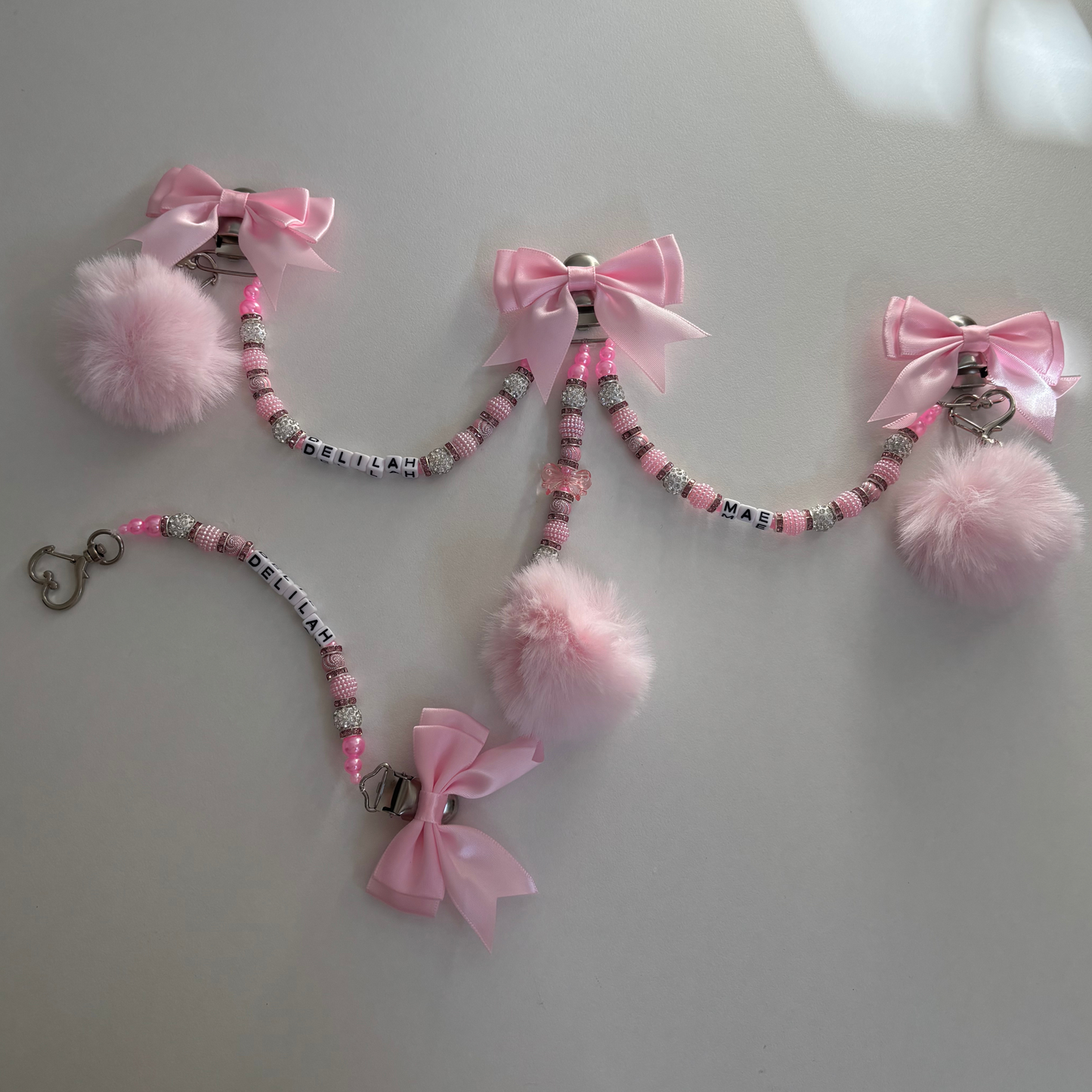 Large pram charm+dummy clip bundle-pink