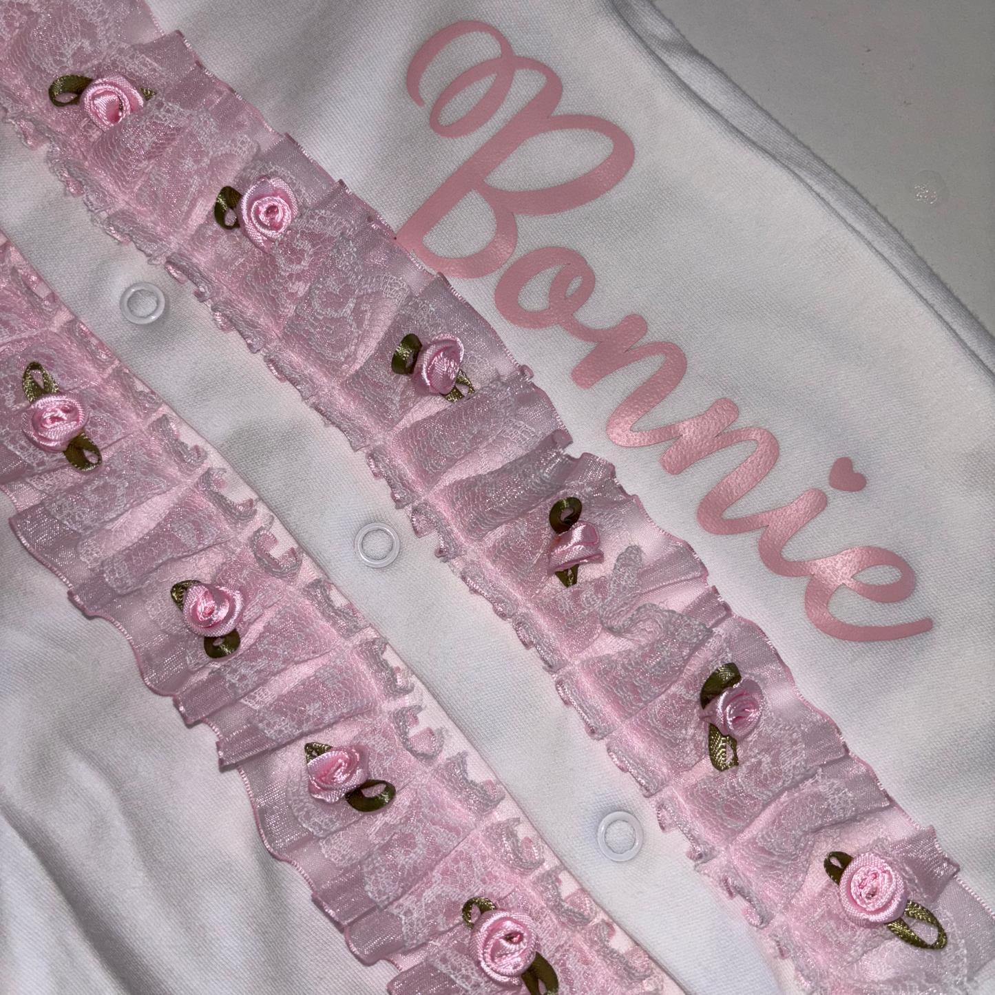 Flower lace personalised babygrow
