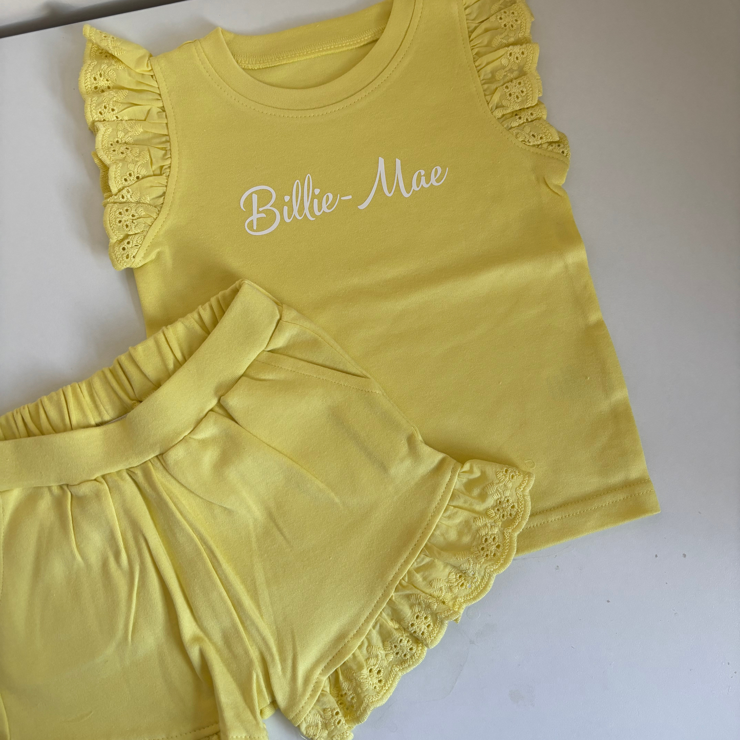 Yellow frill shorts set