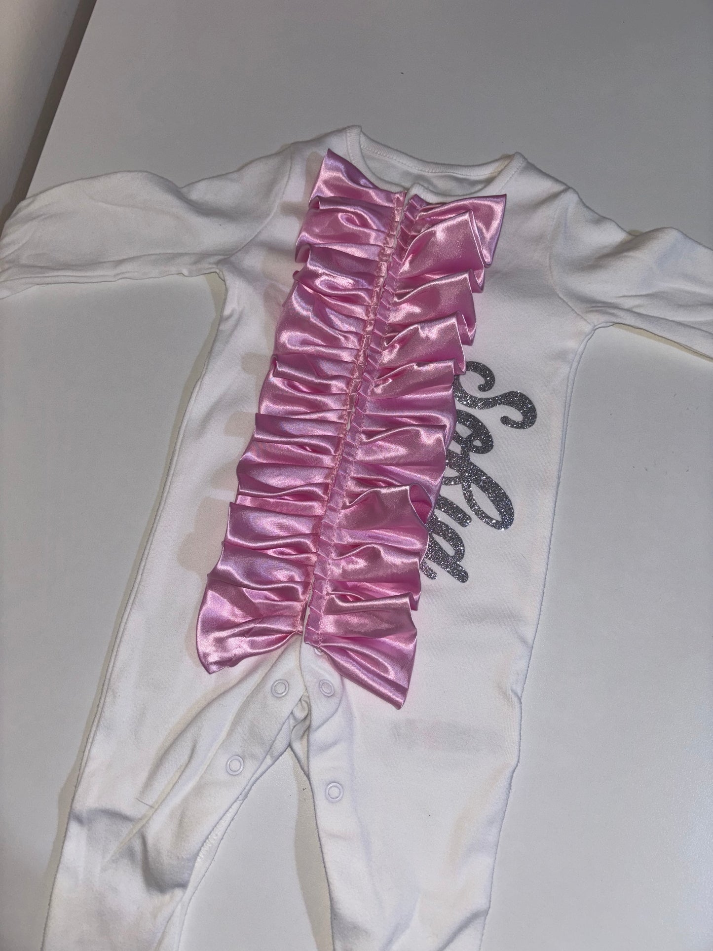 Pink frilly personalised babygrow