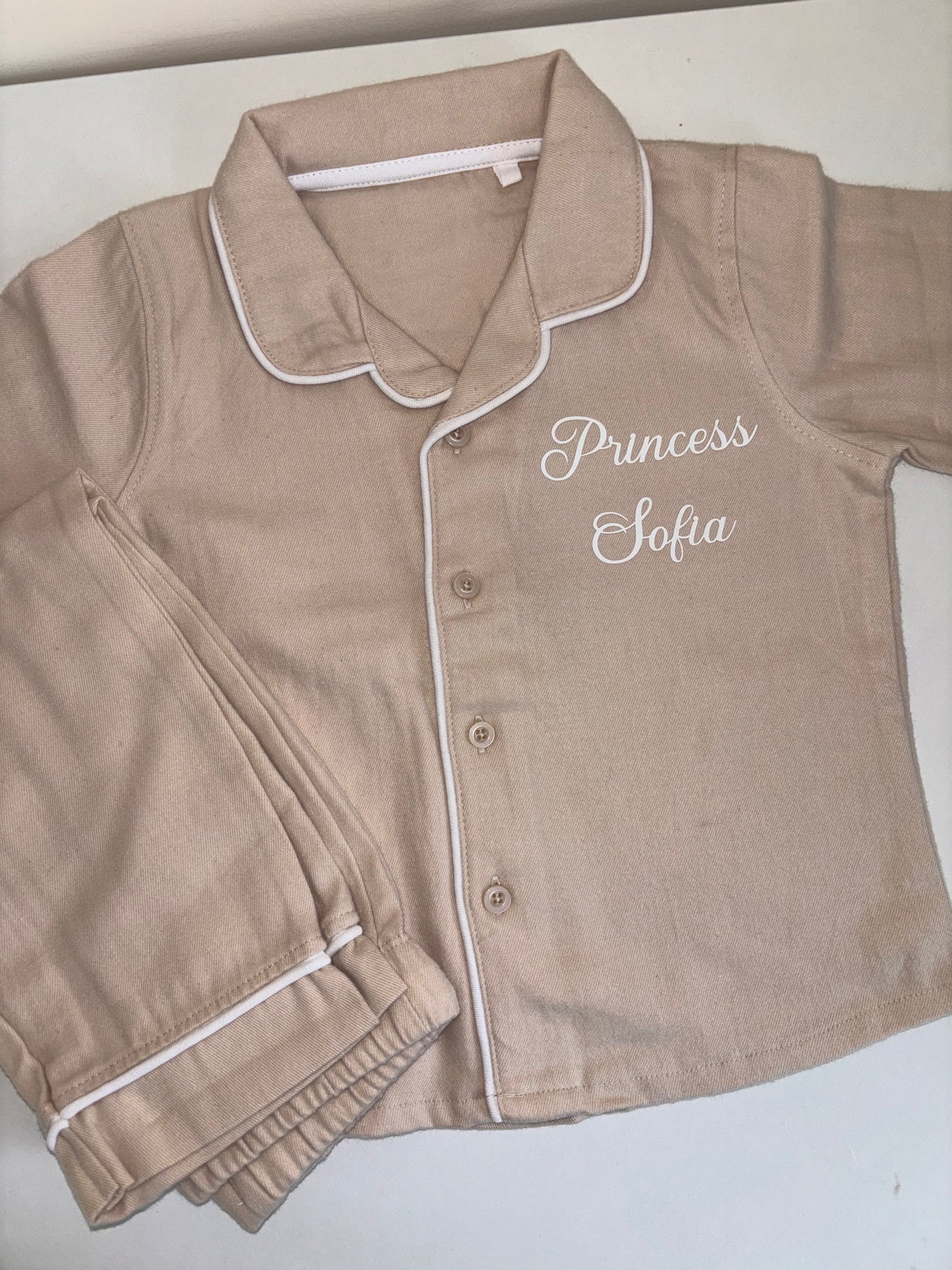 Beige button down pyjamas