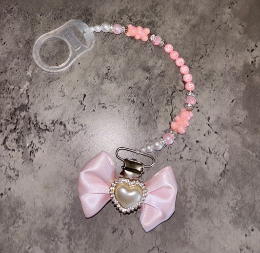 Pink name dummy clip-handmade bow