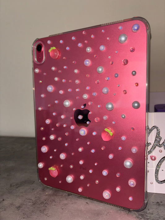 Peach, pearl and rhinestone ipad/tablet case