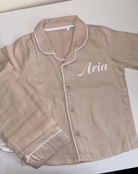 Beige button down pyjamas