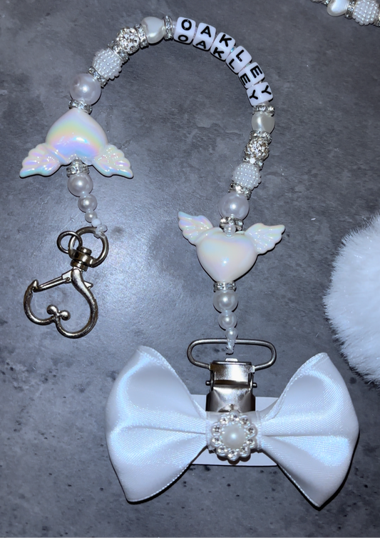 Angel wings dummy clip- handmade bow