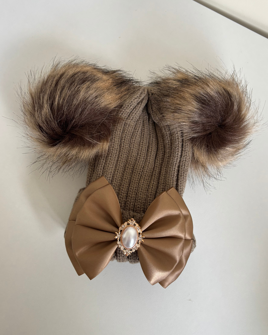 Brown pom pom hat