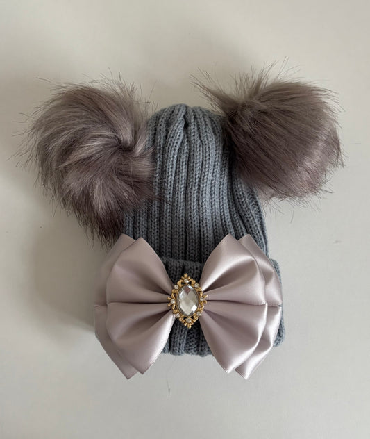 Grey pom pom hat