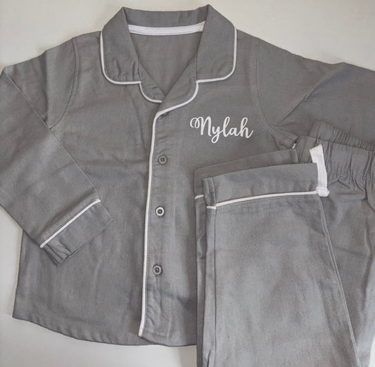 Grey button down pyjamas