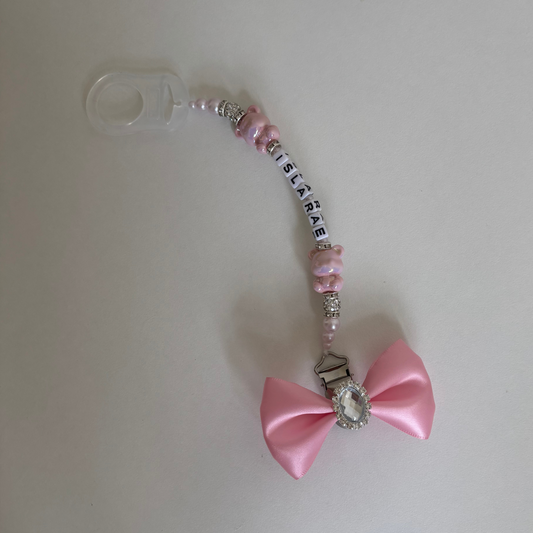 Baby pink bear clip-handmade bow