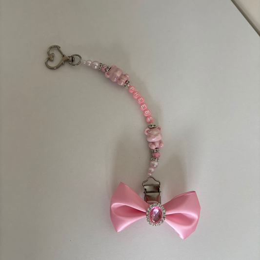 Pink name dummy clip-handmade bow