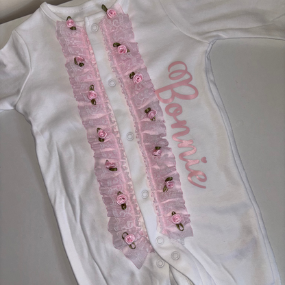 Flower lace personalised babygrow