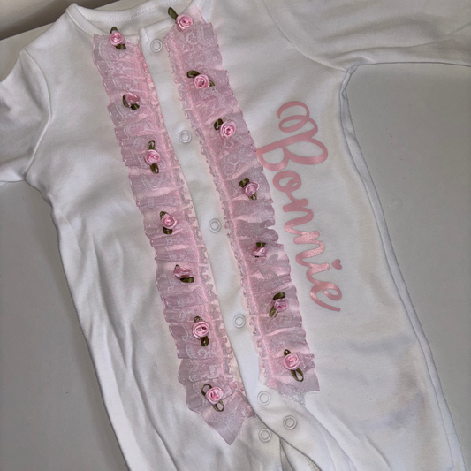 Flower lace personalised babygrow
