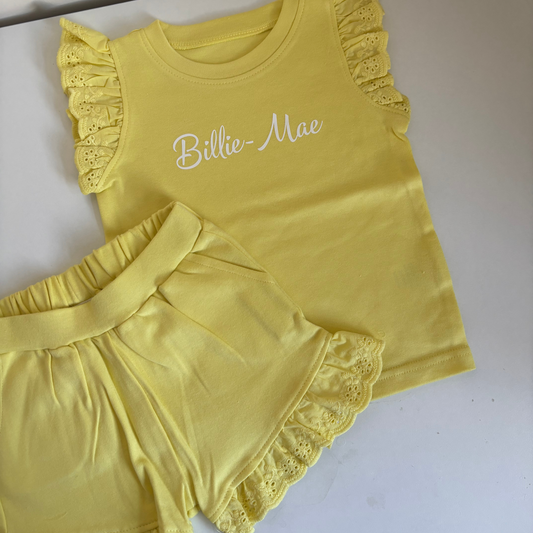 Yellow frill shorts set